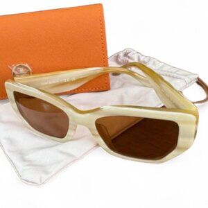 NEW Tory Burch Sunglasses Kira Ivory Horn Quilted with Brown Lenses